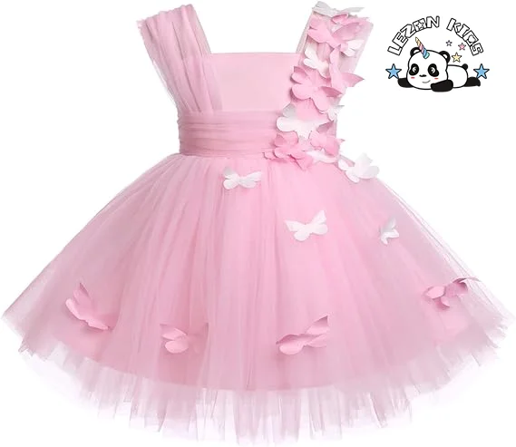 LEZONKIDS - Novo Vestido de Princesa de Tule Rosa para Meninas sem Mangas, Doce e Com Smocking para Bebês e Crianças de 2 a 14 Anos